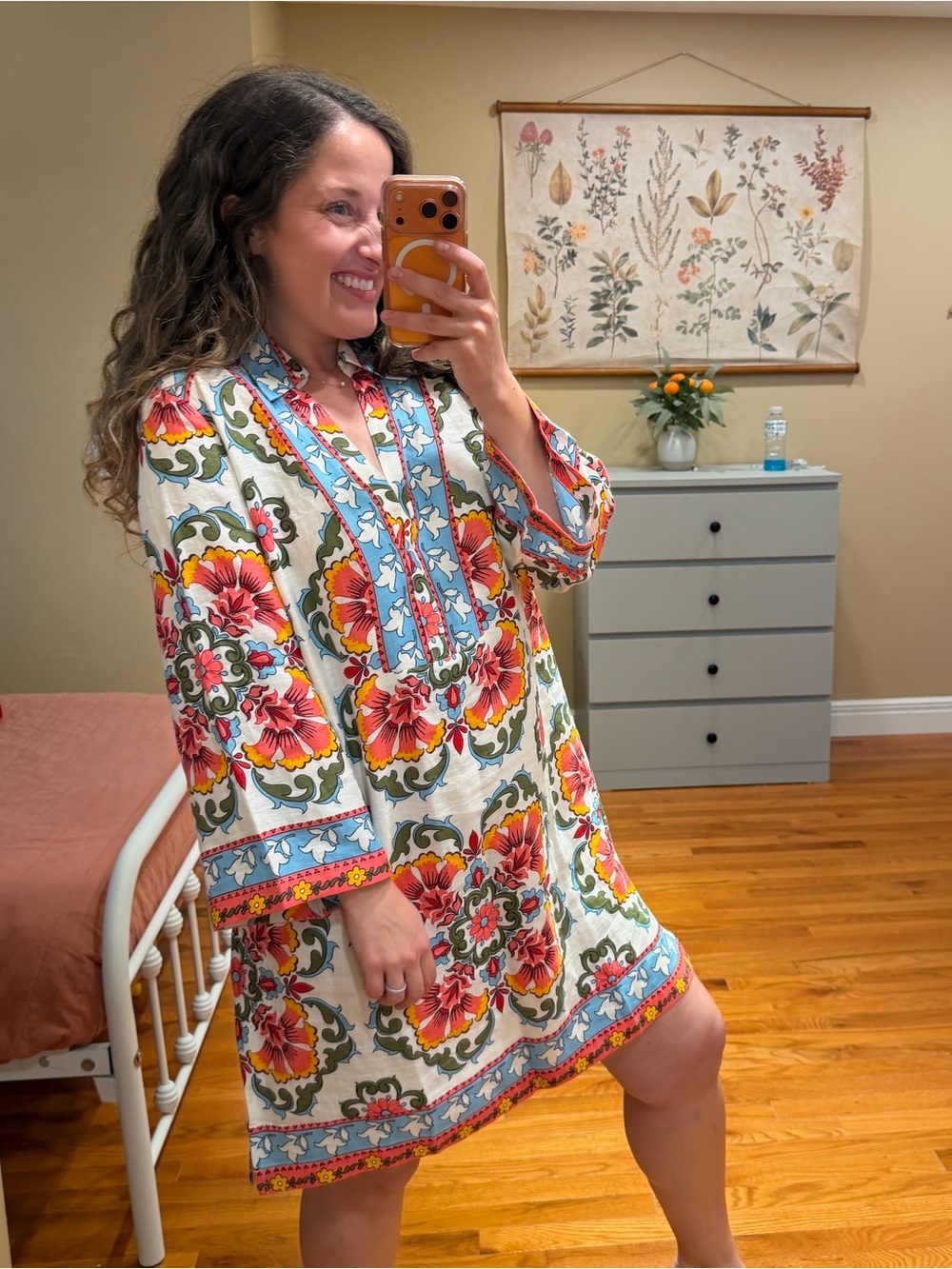 Boden Carmen Linen Mini Dress Women’s Floral Tunic Swim 8R
